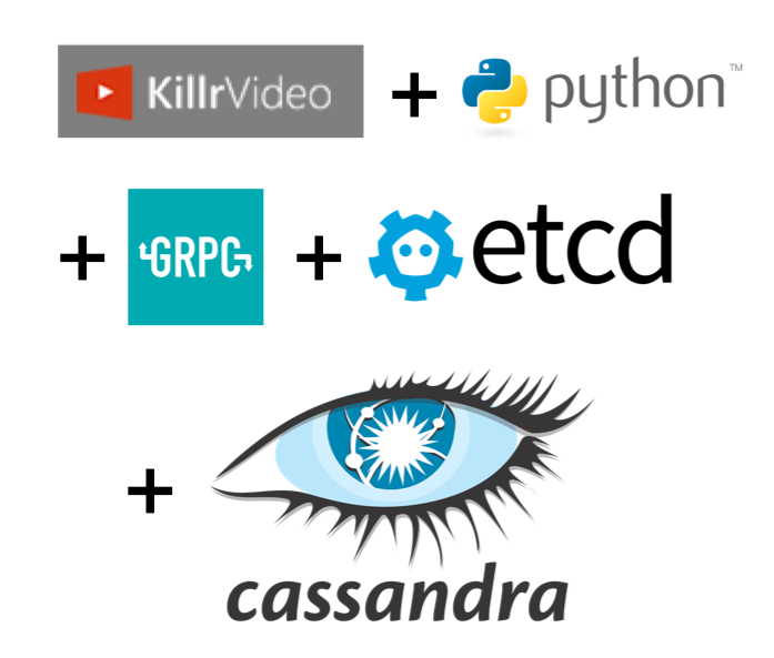 KillrVideo Python GRPC etcd Cassandra Logos