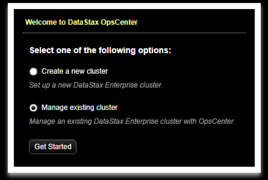OpsCenter Manage Cluster